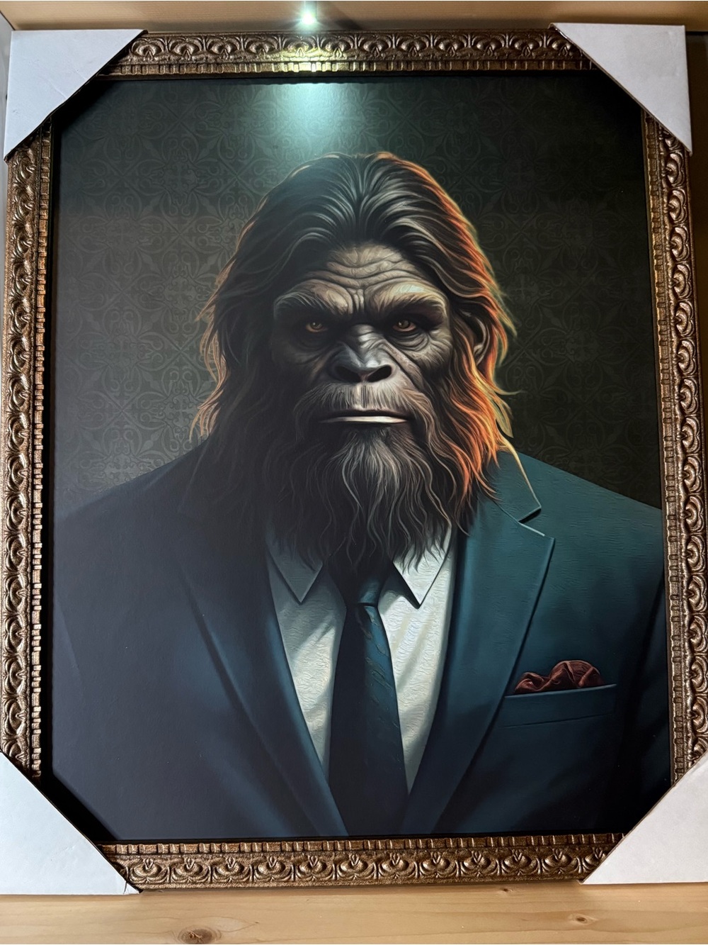 Sophisticated Gorilla Gentleman Wall Art in Ornate Antique-Style Frame 17x21
